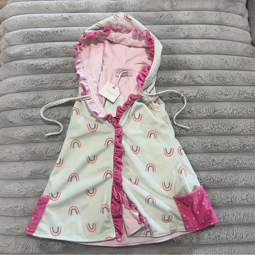 Hooded Vest with Rainbow Print and Pink Accents